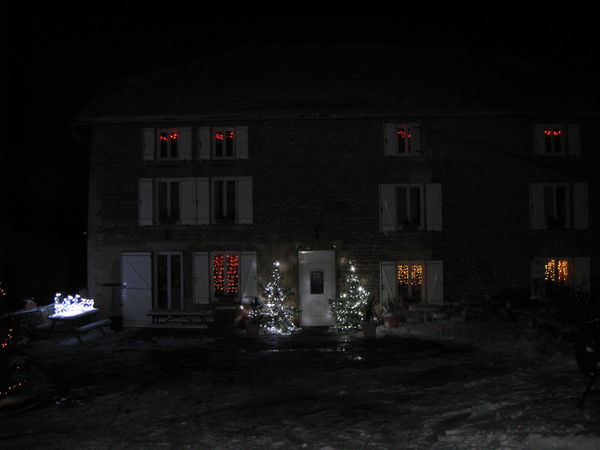 The moulin Piongo gite under Christmas lights